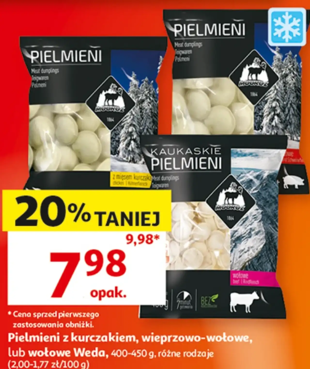Pielmieni z kurczakiem, wieprzowo-wołowe, lub wołowe Weda