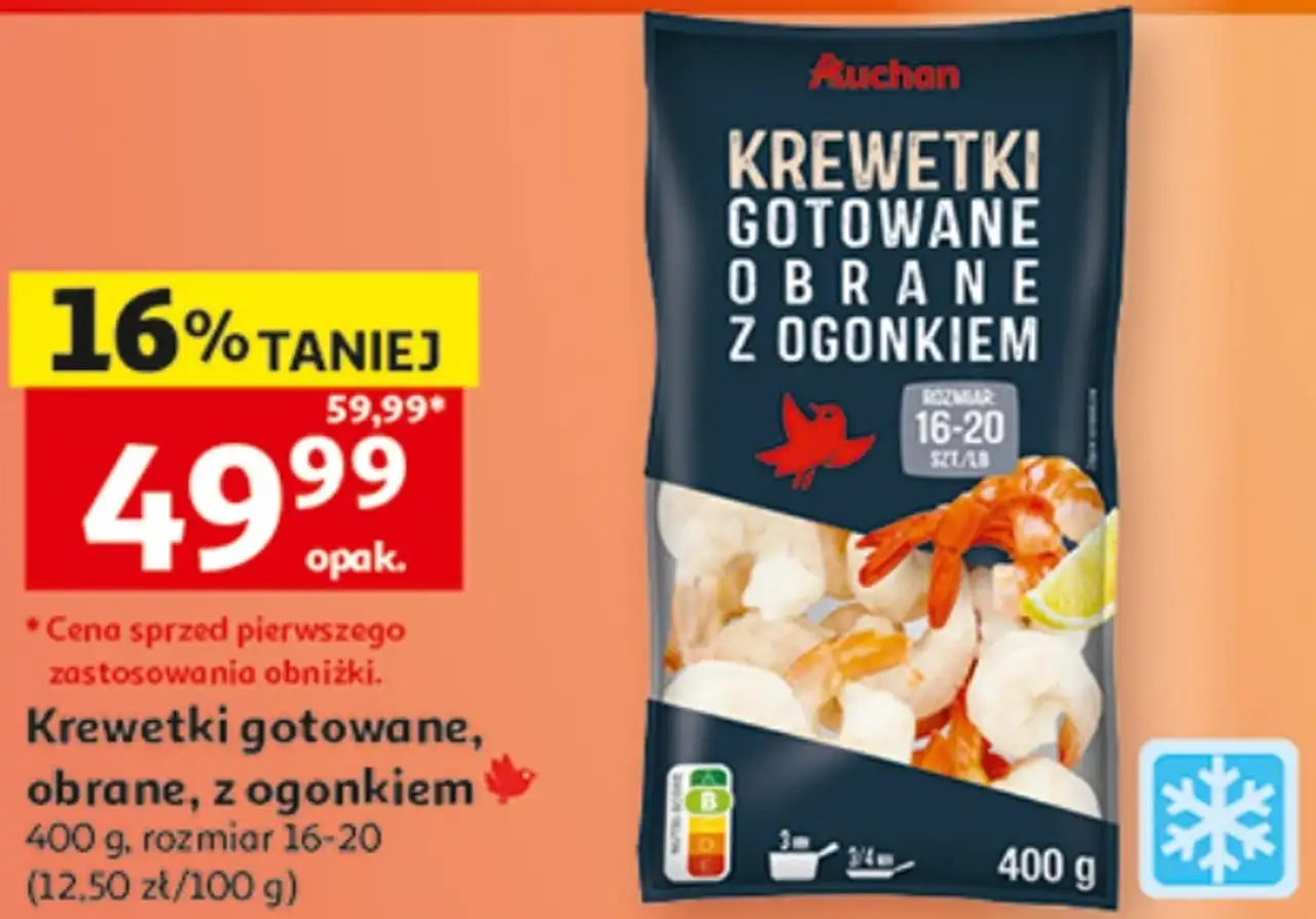 Krewetki gotowane, obrane, z ogonkiem Auchan