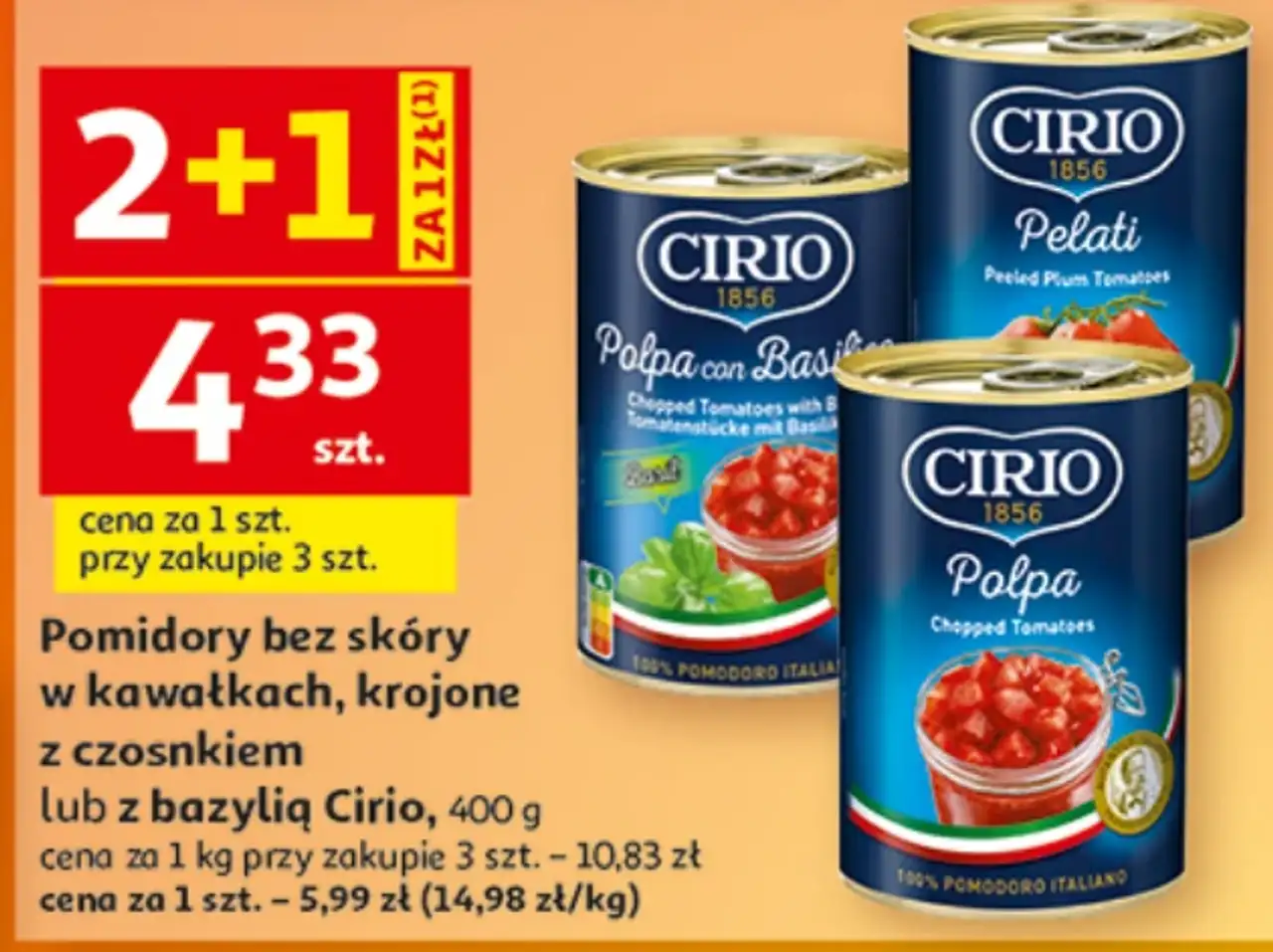 Pomidory bez skóry w kawałkach, krojone z czosnkiem lub z bazylią Cirio