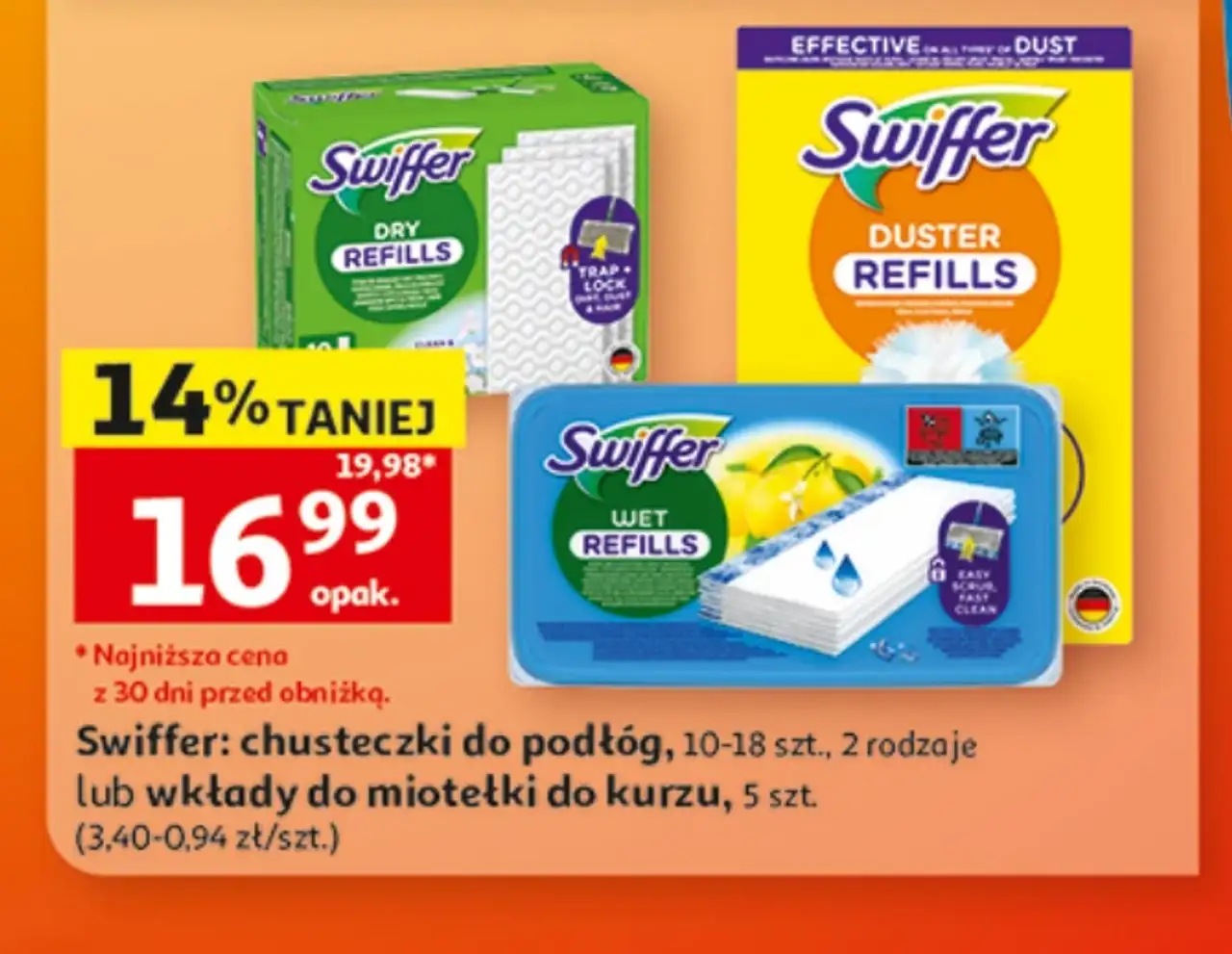 Swiffer: chusteczki do podłóg lub wkłady do miotełki do kurzu