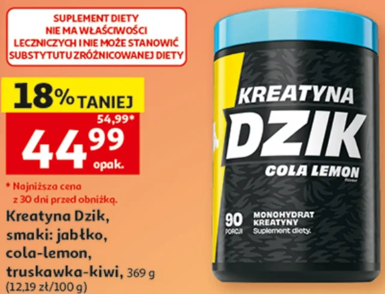 Kreatyna Dzik, smaki: jabłko, cola-lemon, truskawka-kiwi