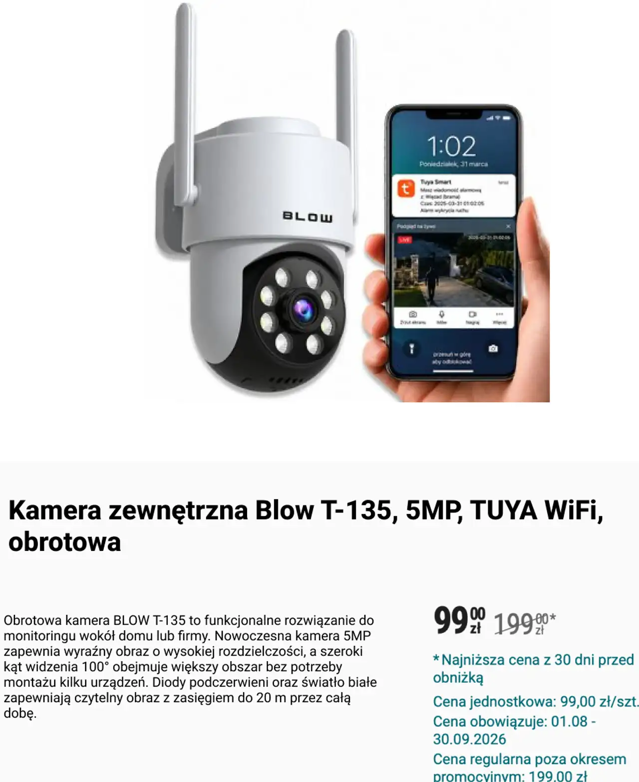 Kamera zewnętrzna Blow T-135, 5MP, TUYA WiFi, obrotowa