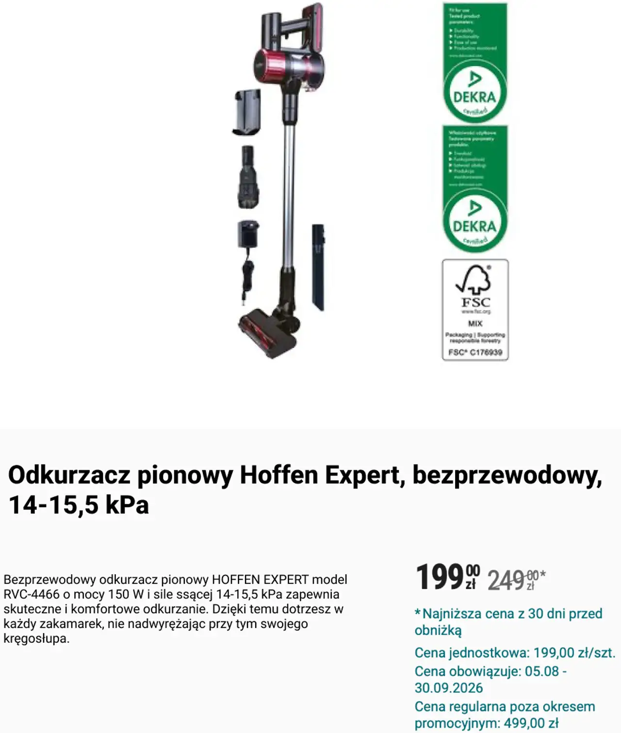 Odkurzacz pionowy Hoffen Expert, bezprzewodowy, 14-15,5 kPa