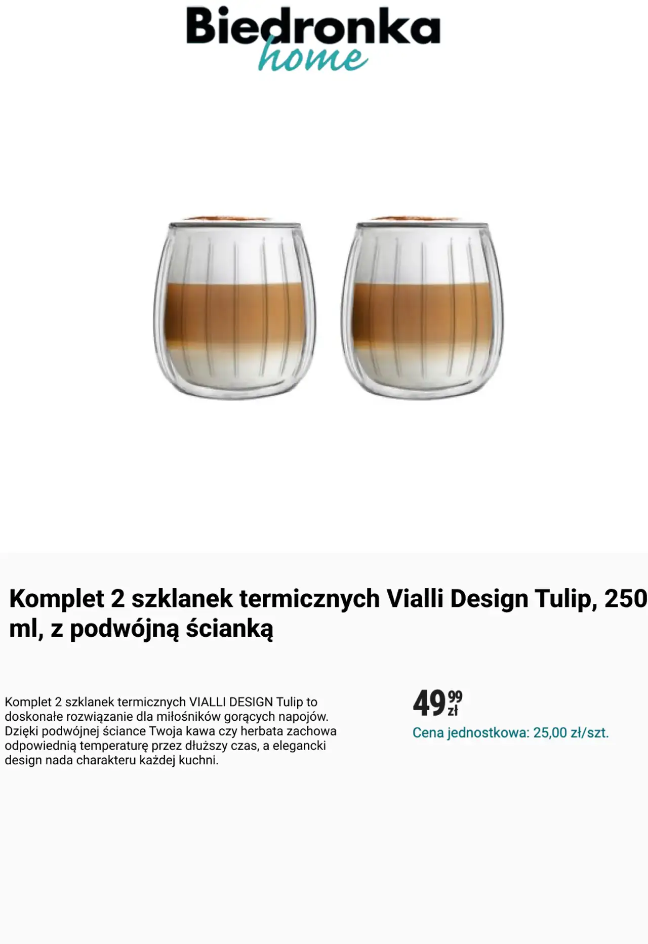 Komplet 2 szklanek termicznych Vialli Design Tulip, 250 ml, z podwójną ścianką