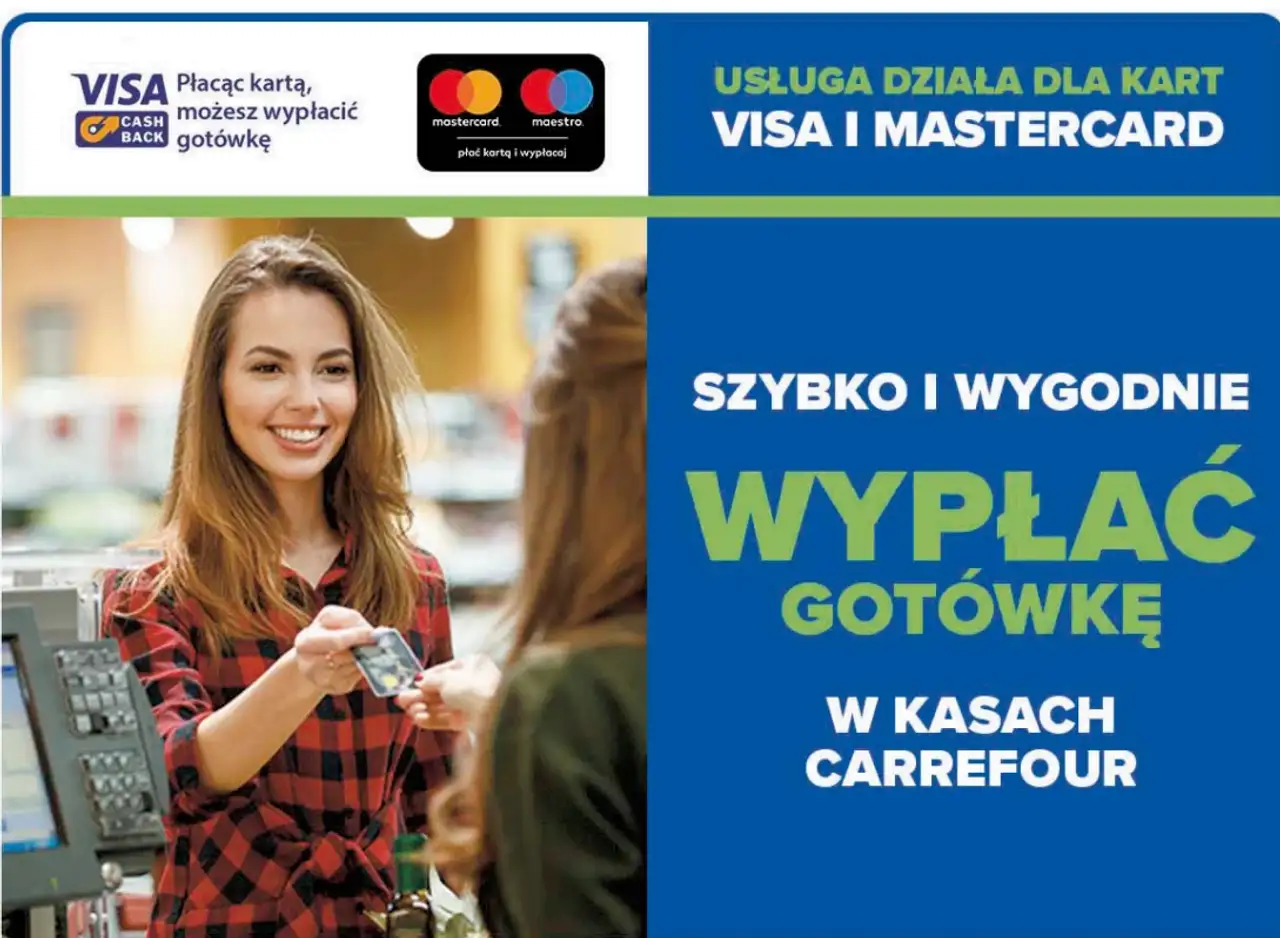Wypłata gotówki w kasach Carrefour (Cashback)