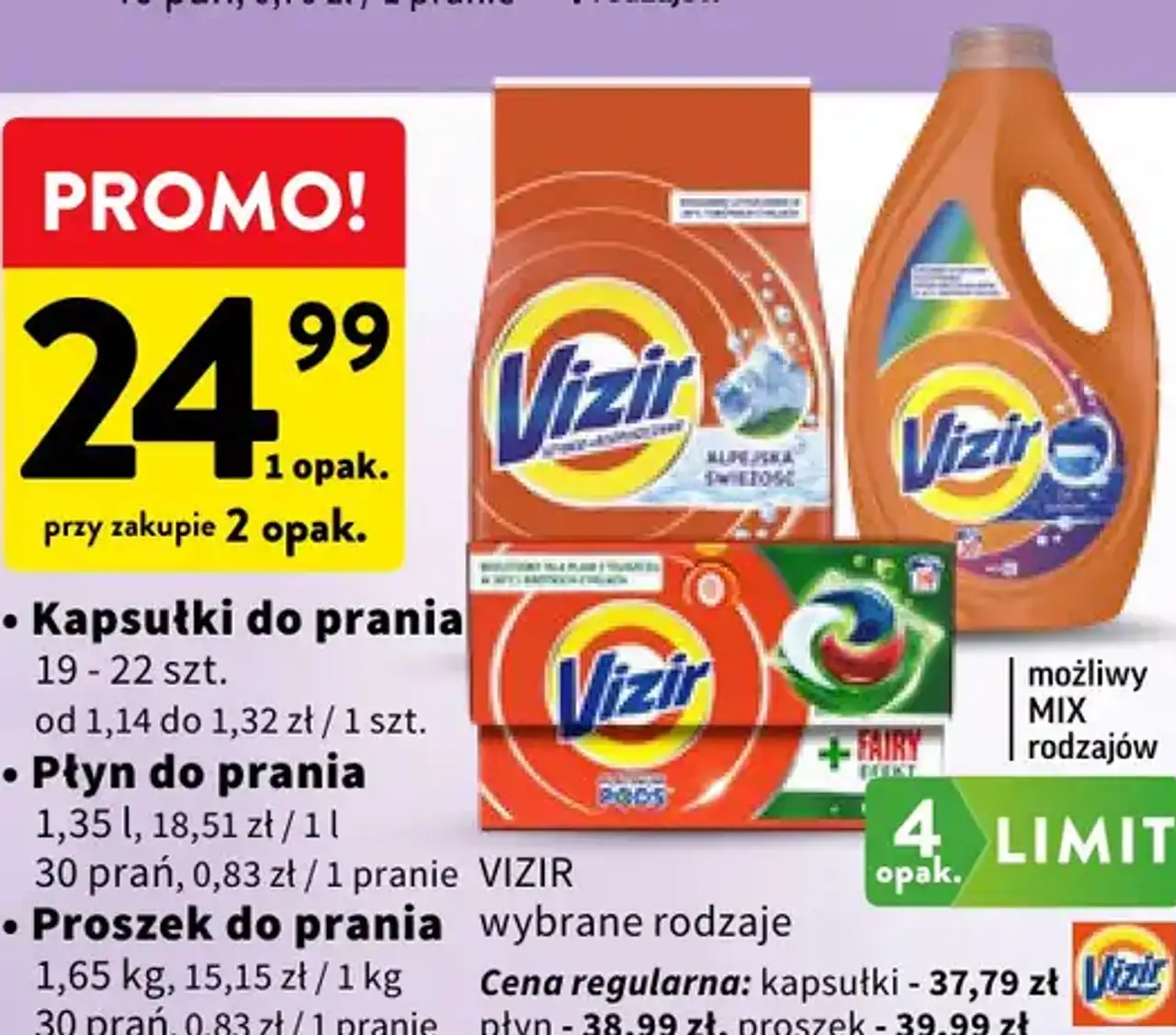 Kapsułki do prania, płyn do prania lub proszek do prania Vizir