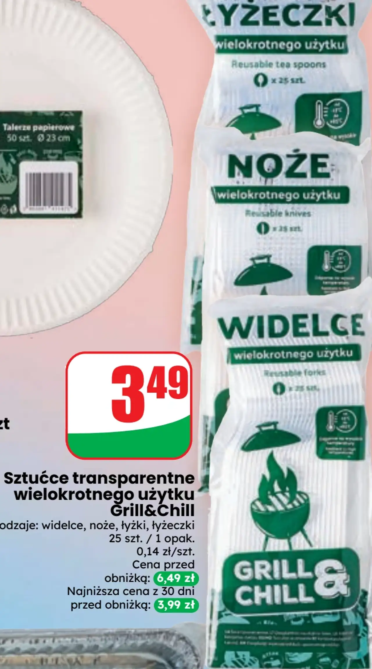 Sztućce transparentne wielokrotnego użytku Grill&Chill