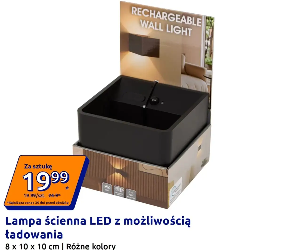Lampa ścienna LED z możliwością ładowania