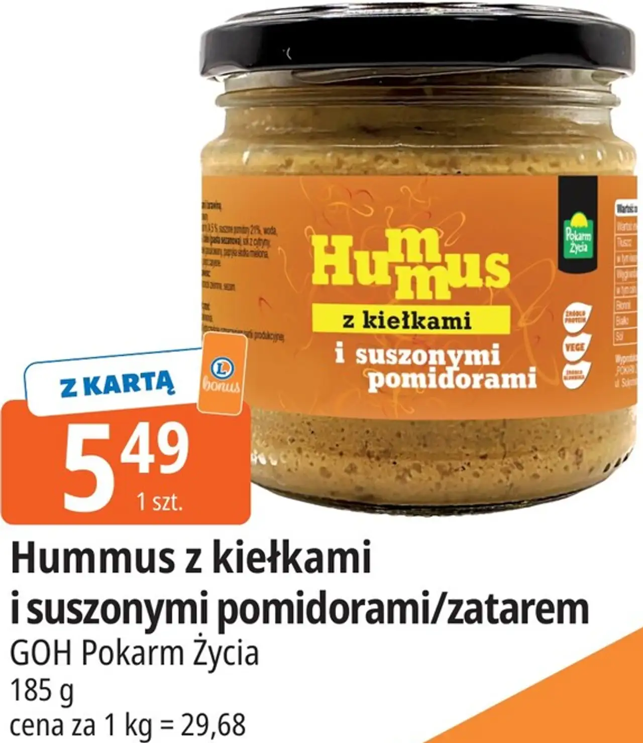 Hummus z kiełkami i suszonymi pomidorami/zatarem GOH Pokarm Życia