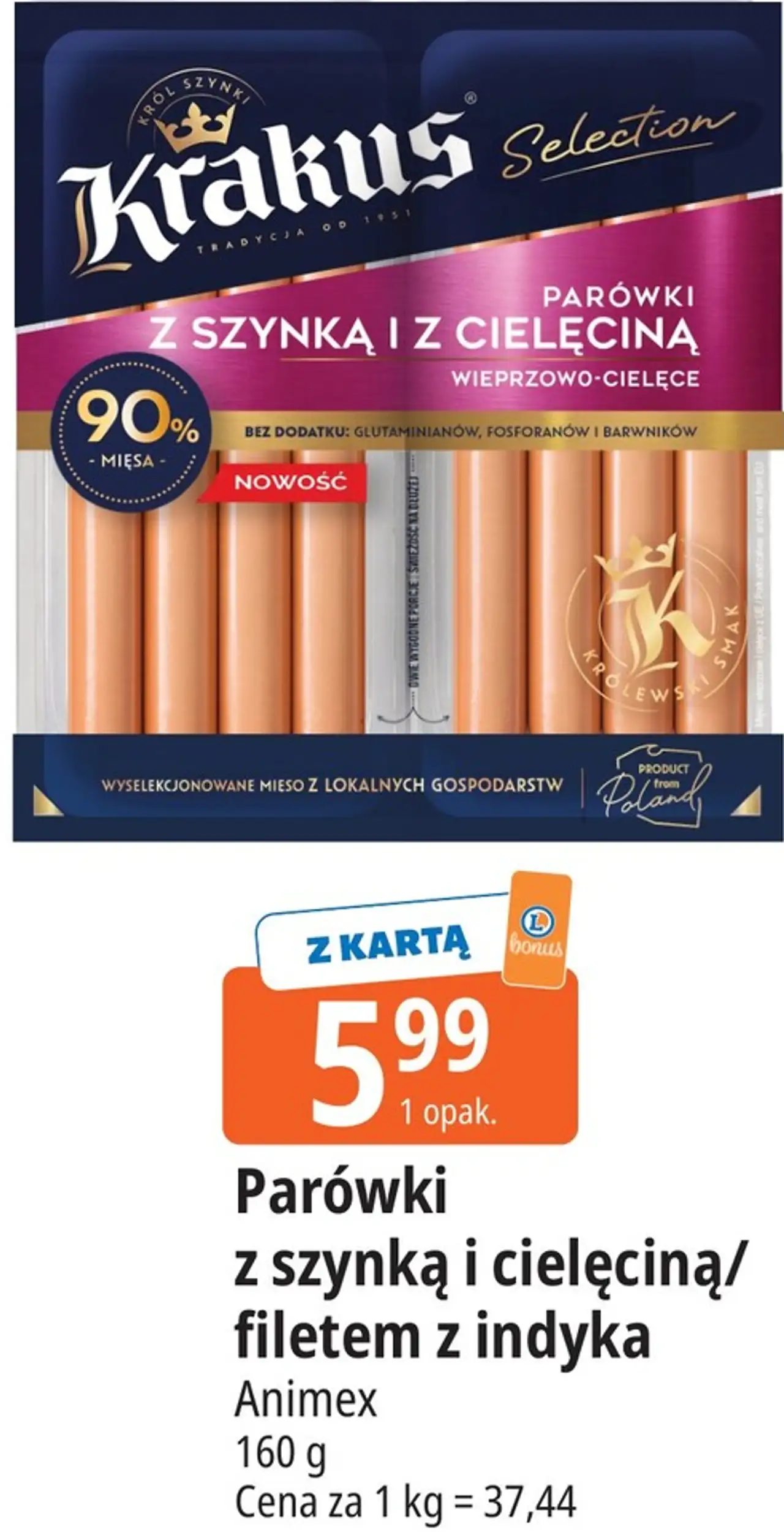 Krakus Parówki z szynką i cielęciną/filetem z indyka