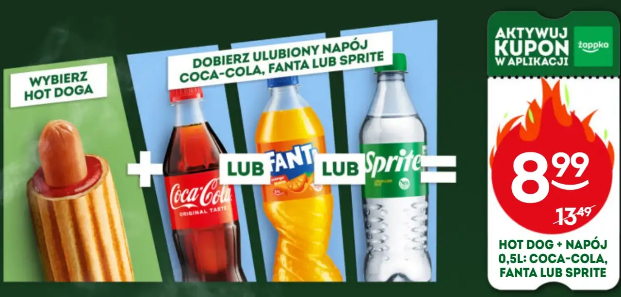 Zestaw: Hot Dog + Napój 0,5 l (Coca-Cola, Fanta lub Sprite)