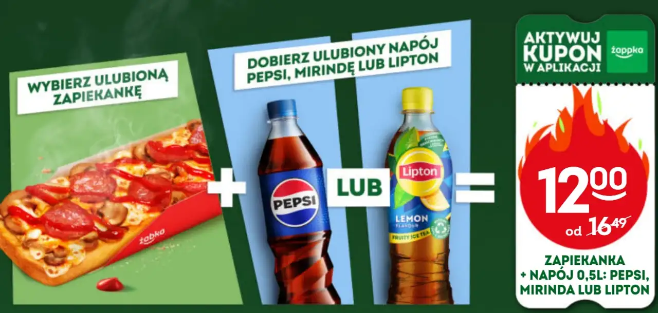 Zestaw: Zapiekanka + Napój 0,5 l (Pepsi, Mirinda lub Lipton)