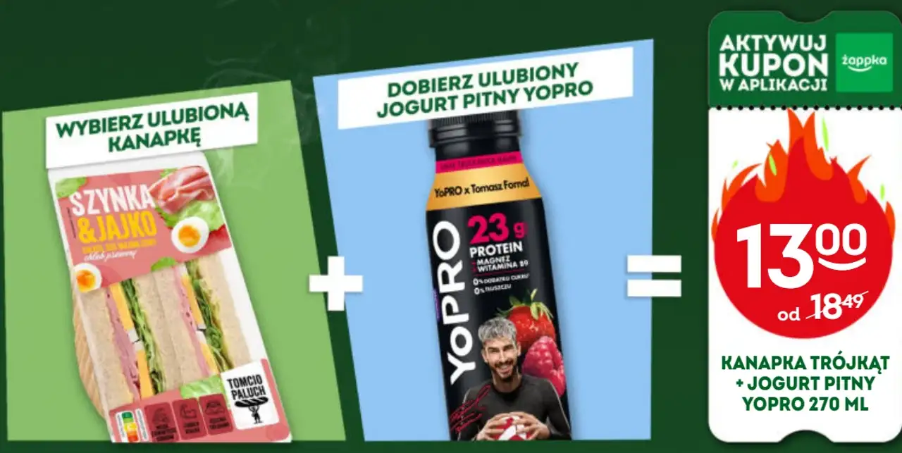 Zestaw: Kanapka trójkąt Tomcio Paluch + Jogurt pitny Yopro 270 ml