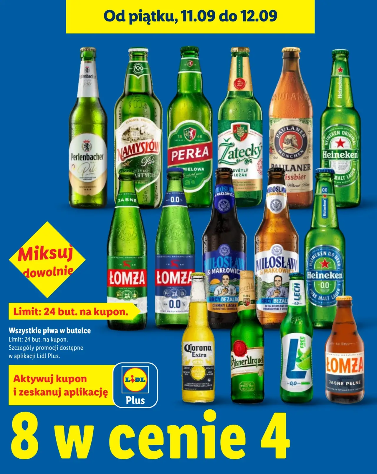 Wszystkie piwa w butelce (Namysłów, Perła, Zatecky, Łomża, Heineken, Perlenbacher, Lech itp.)