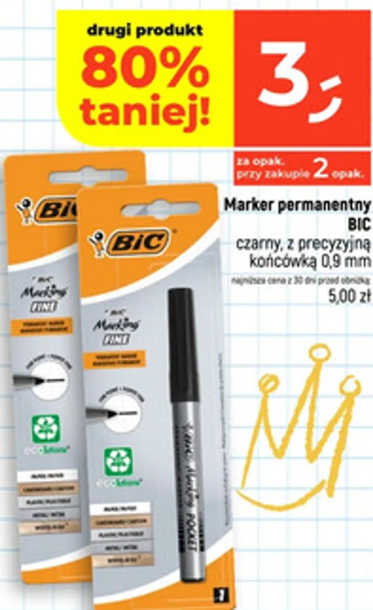 Marker permanentny BIC, czarny, z precyzyjną końcówką 0,9 mm