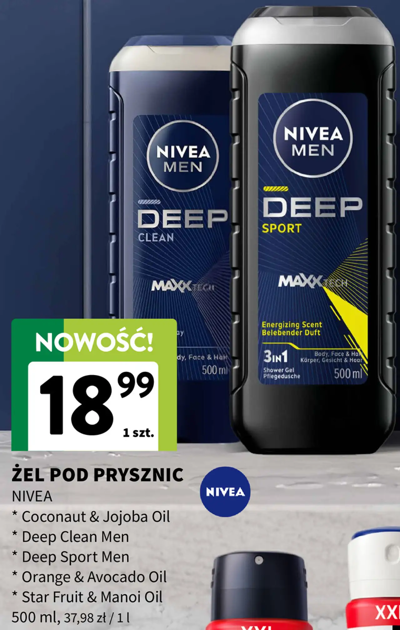 Żel pod prysznic Nivea (Coconaut & Jojoba Oil / Deep Clean / Deep Sport / Orange & Avocado / Star Fruit & Manoi)