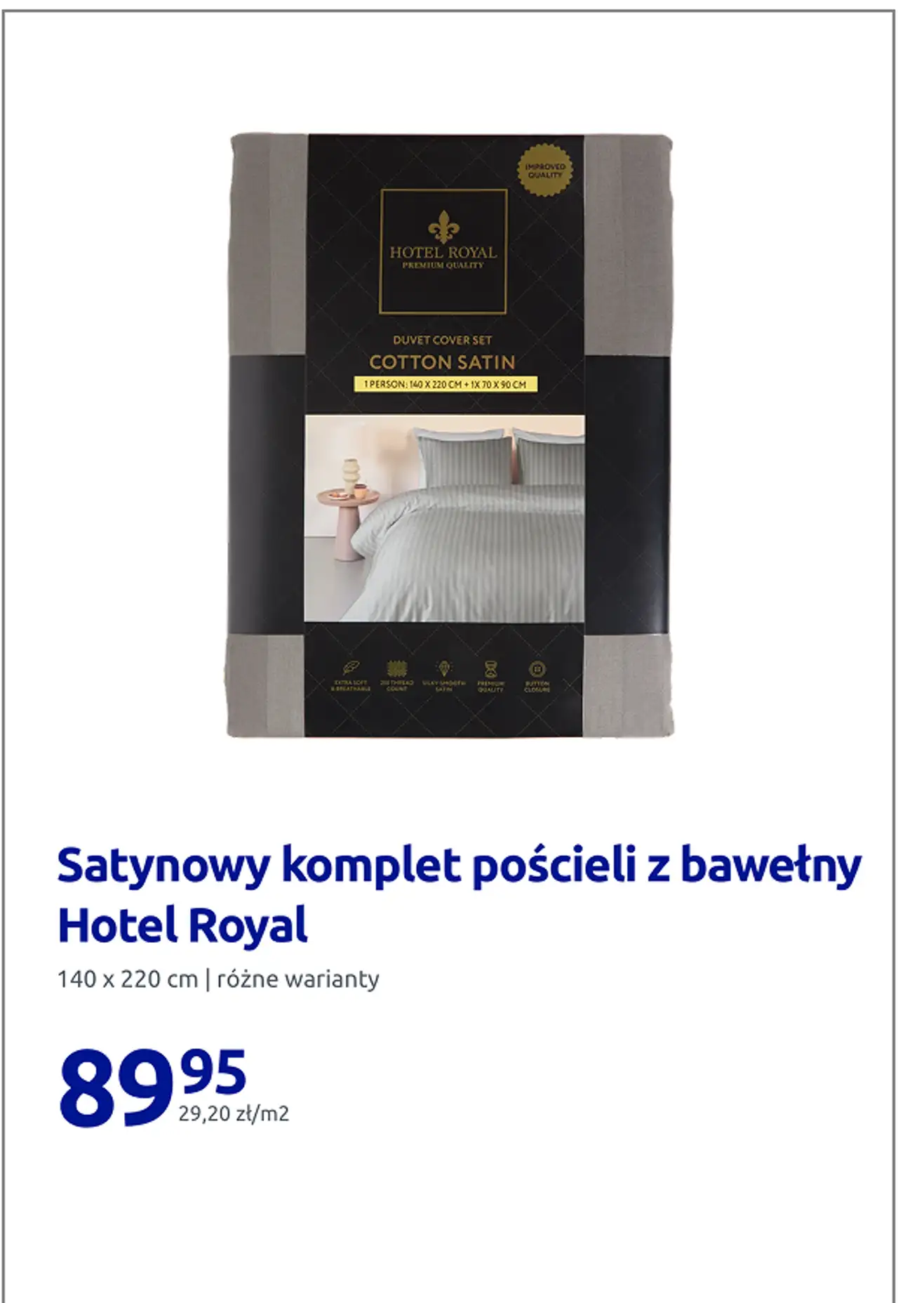 Satynowy komplet pościeli z bawełny Hotel Royal 140 x 220 cm