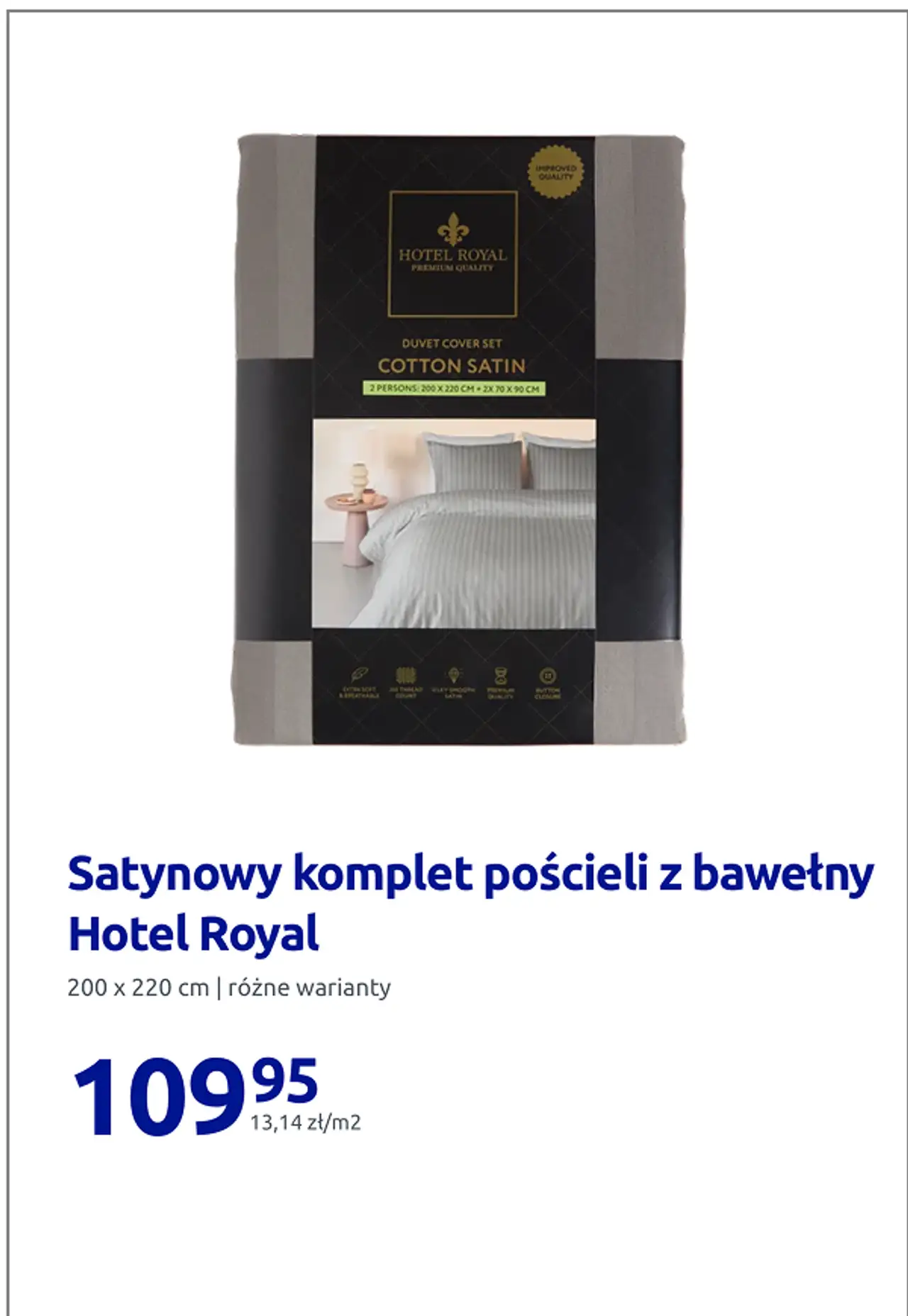 Satynowy komplet pościeli z bawełny Hotel Royal 200 x 220 cm