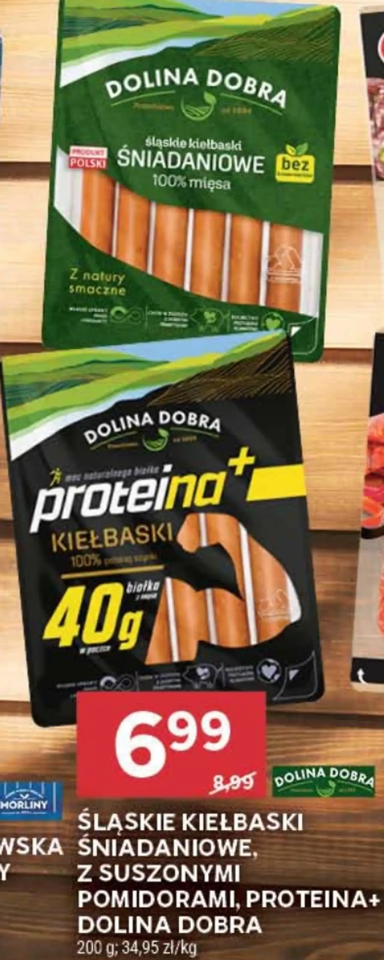Śląskie kiełbaski śniadaniowe, z suszonymi pomidorami, Proteina+ Dolina Dobra