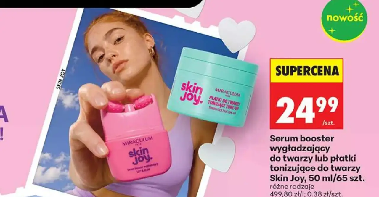 Serum booster wygładzający do twarzy lub płatki tonizujące do twarzy Skin Joy, 50 ml/65 szt.