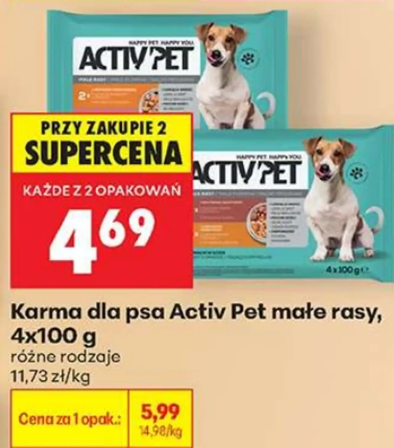 Karma dla psa Activ Pet małe rasy, 4x100 g