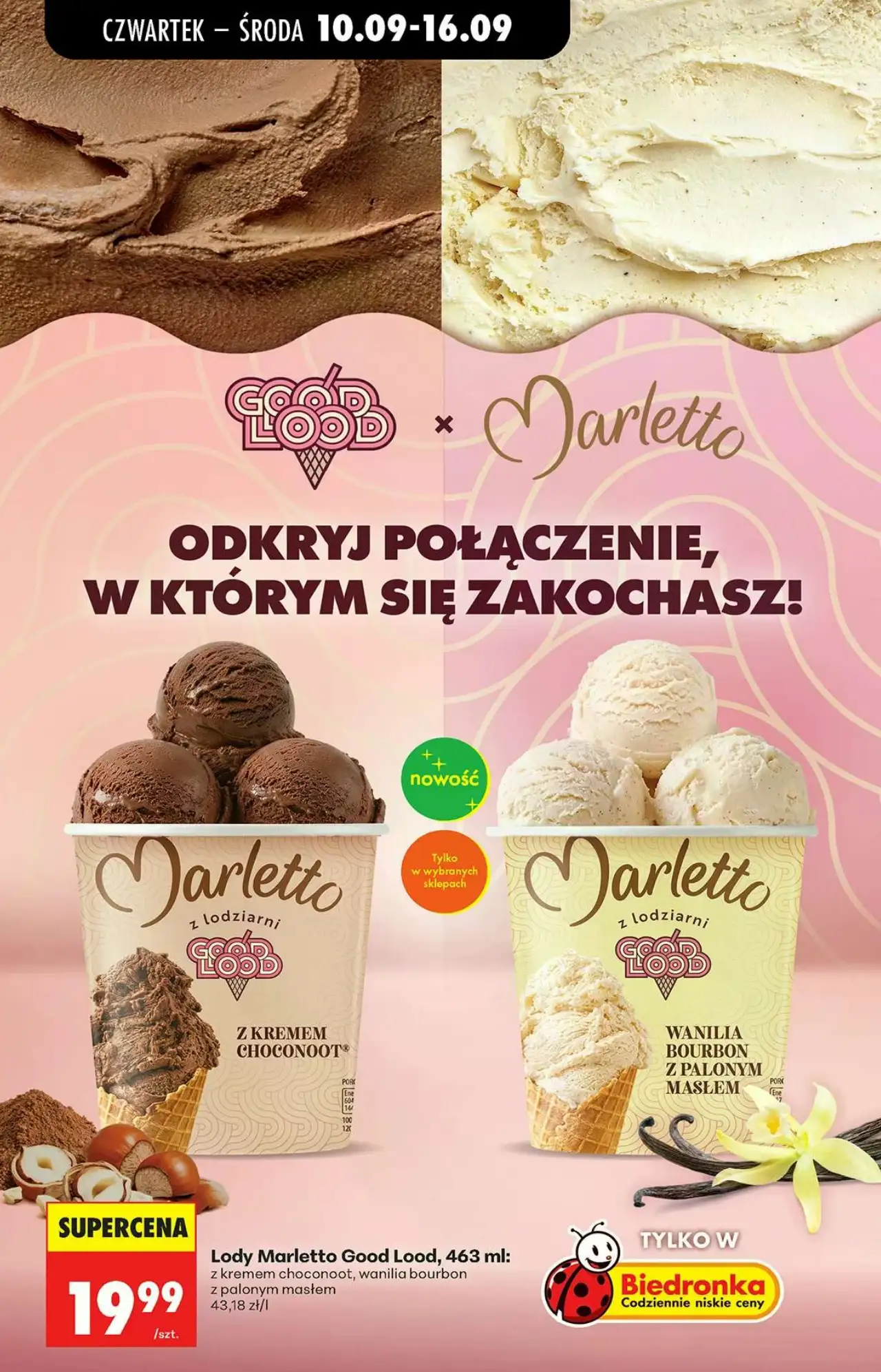 Lody Marletto Good Lood z kremem choconoot, wanilia bourbon z palonym masłem