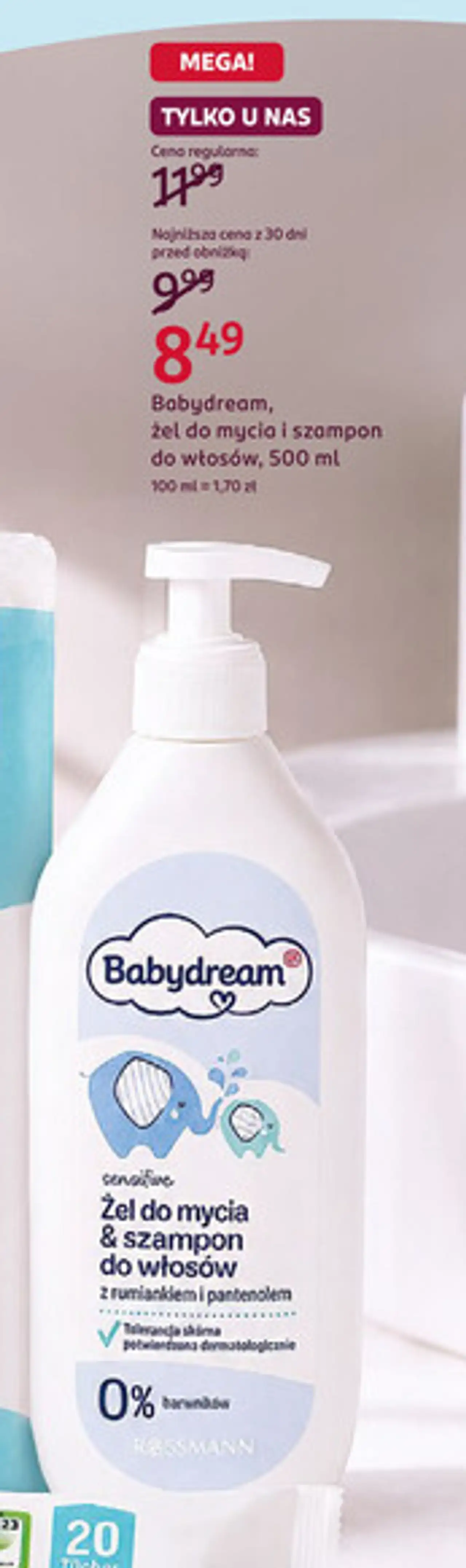 Babydream, żel do mycia i szampon do włosów, 500 ml