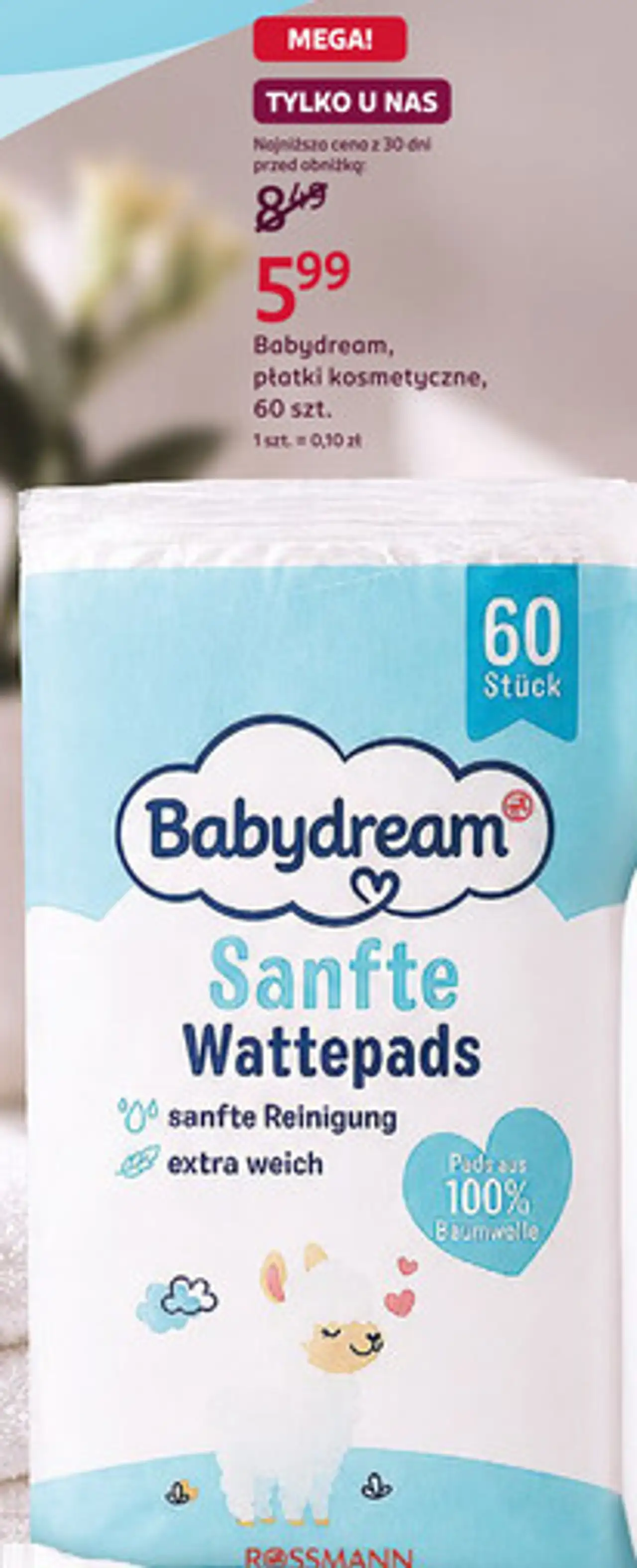 Babydream, płatki kosmetyczne, 60 szt.
