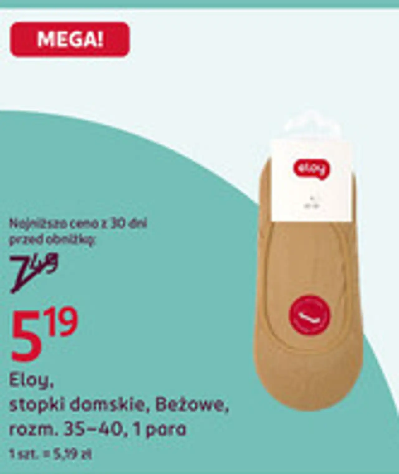 Eloy, stopki damskie, Beżowe, rozm. 35-40, 1 para