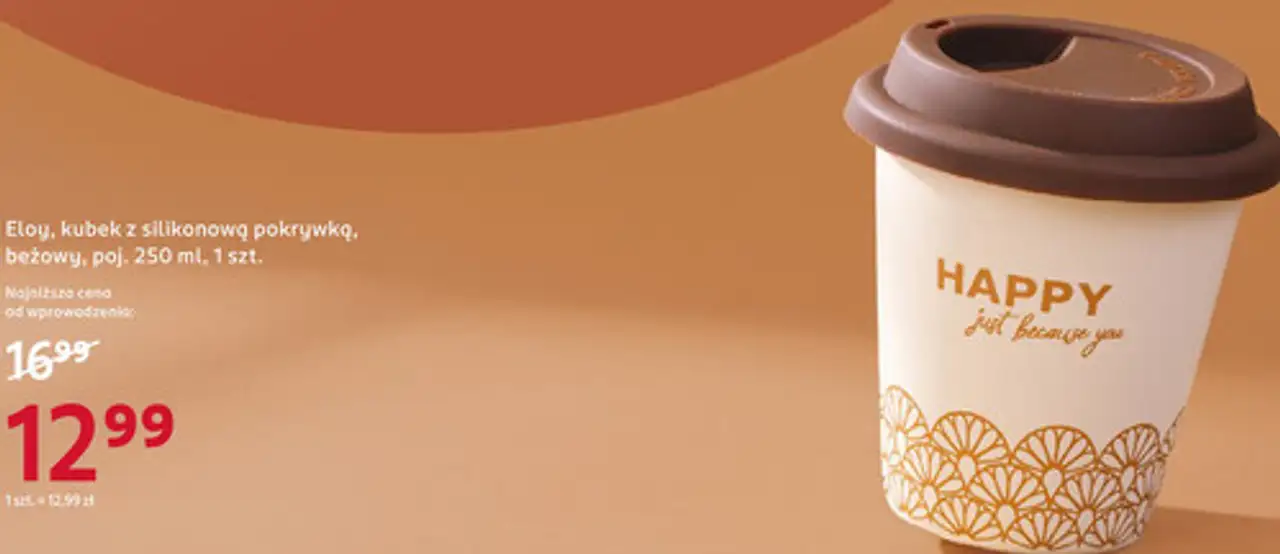 Eloy, kubek z silikonową pokrywką, beżowy, poj. 250 ml, 1 szt.