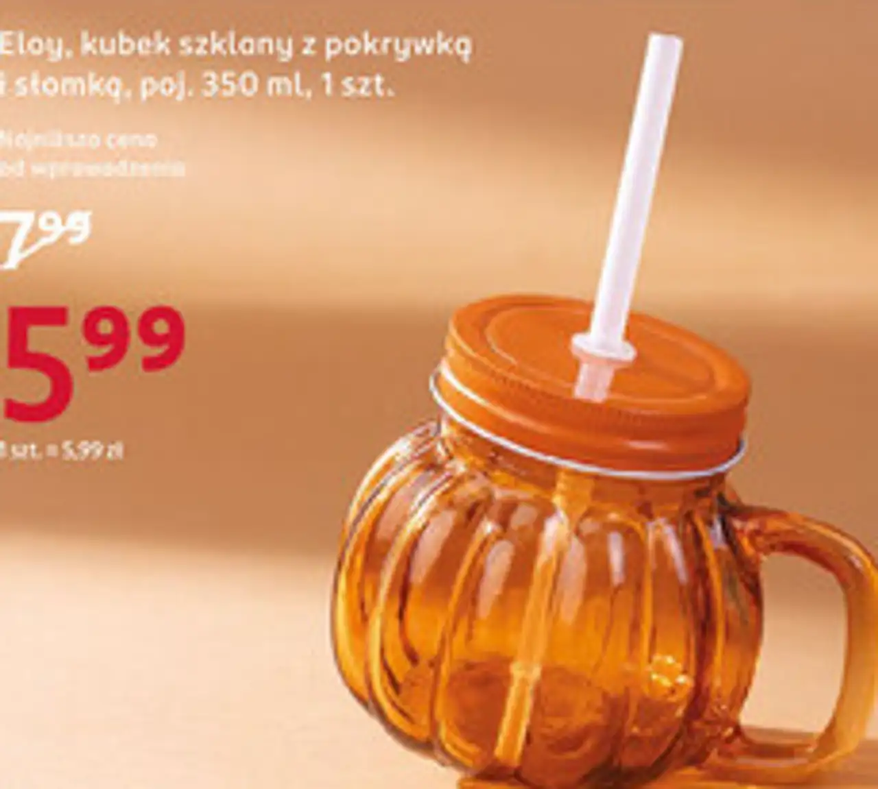 Eloy, kubek szklany z pokrywką i słomką, poj. 350 ml, 1 szt.