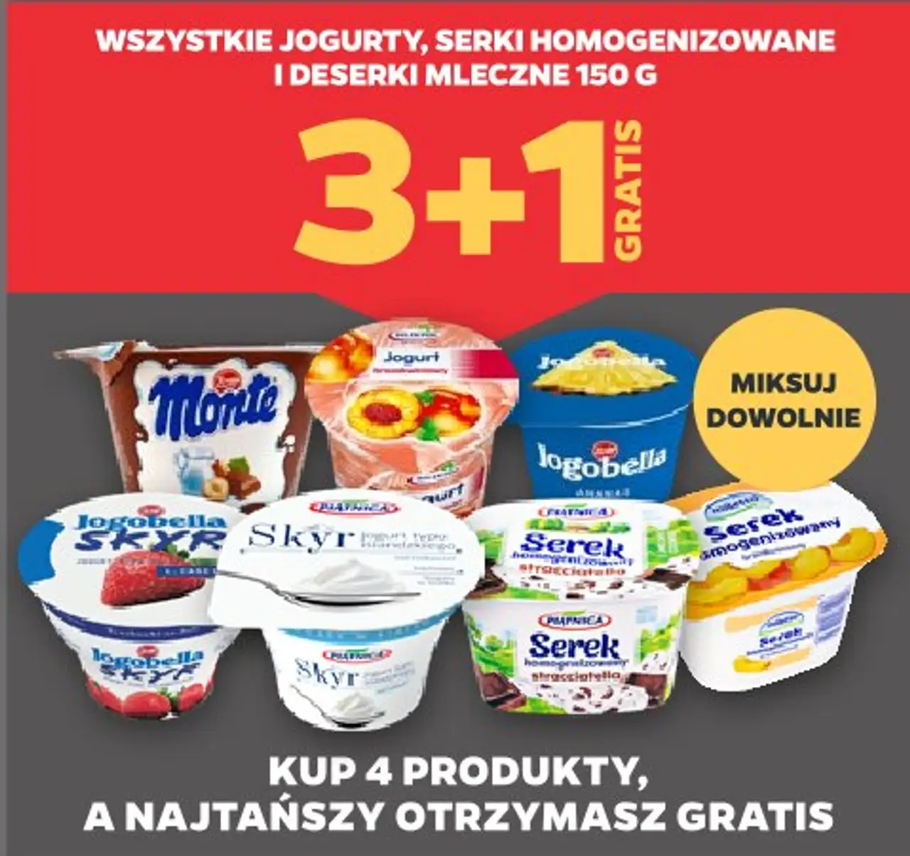 Wszystkie jogurty, serki homogenizowane i deserki mleczne 150 g