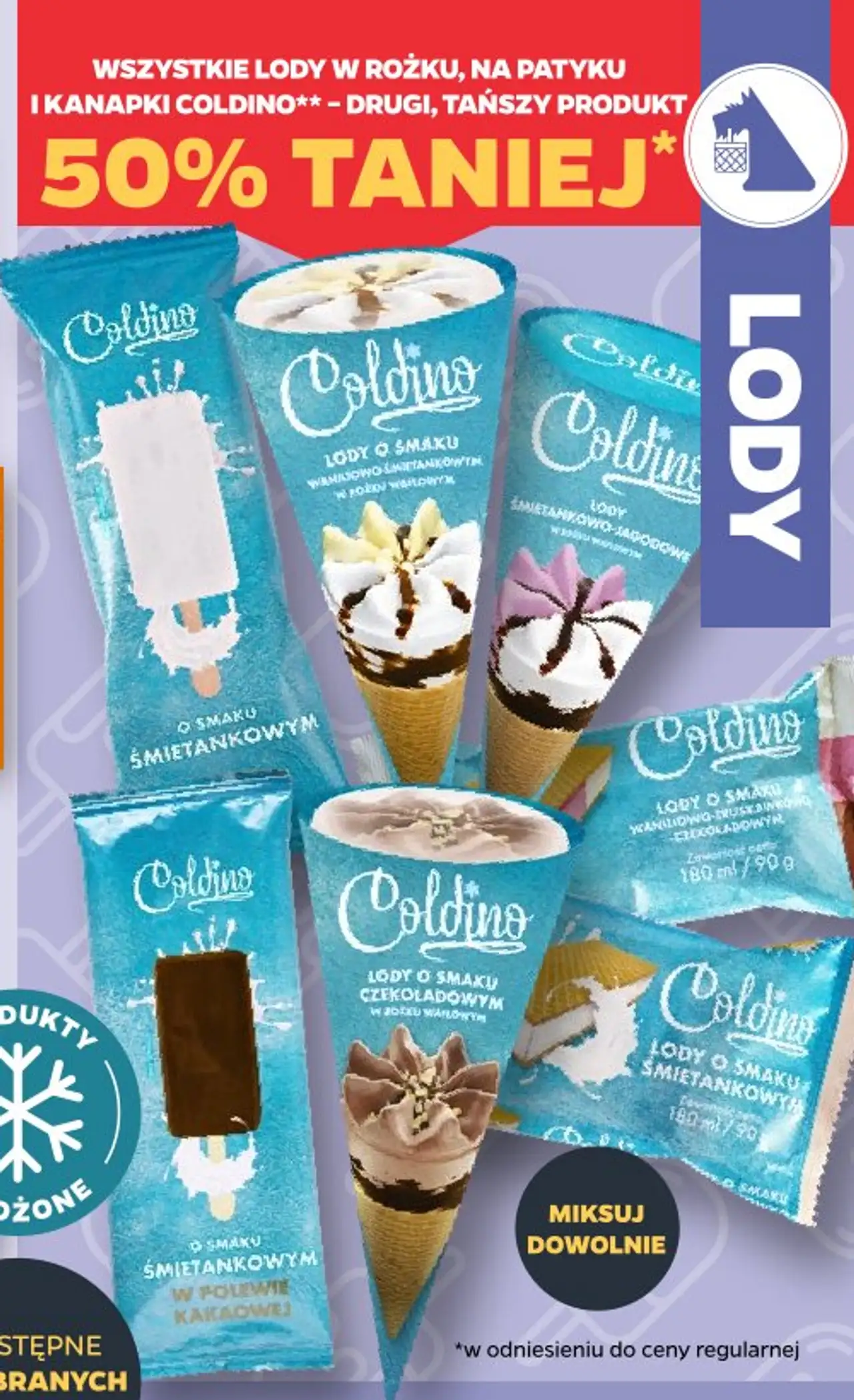 Wszystkie lody w rożku, na patyku i kanapki Coldino