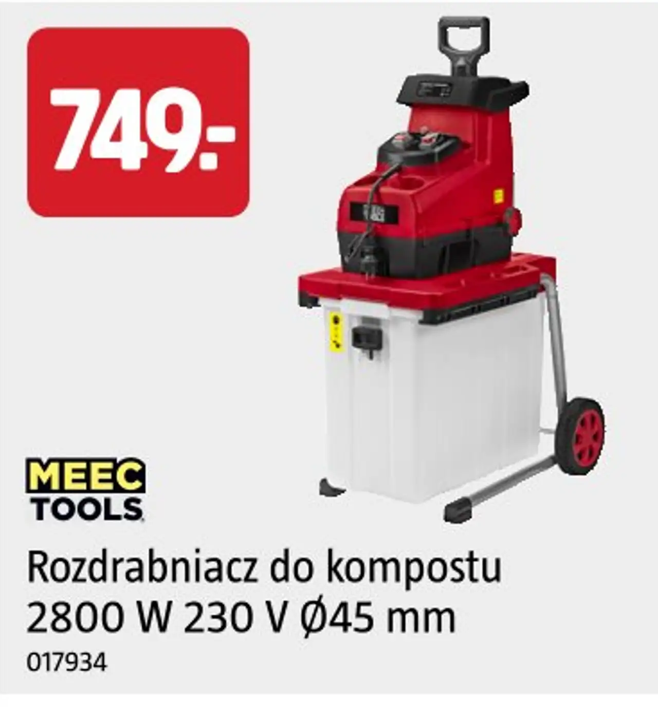Rozdrabniacz do kompostu 2800 W 230 V Ø45 mm MEEC TOOLS