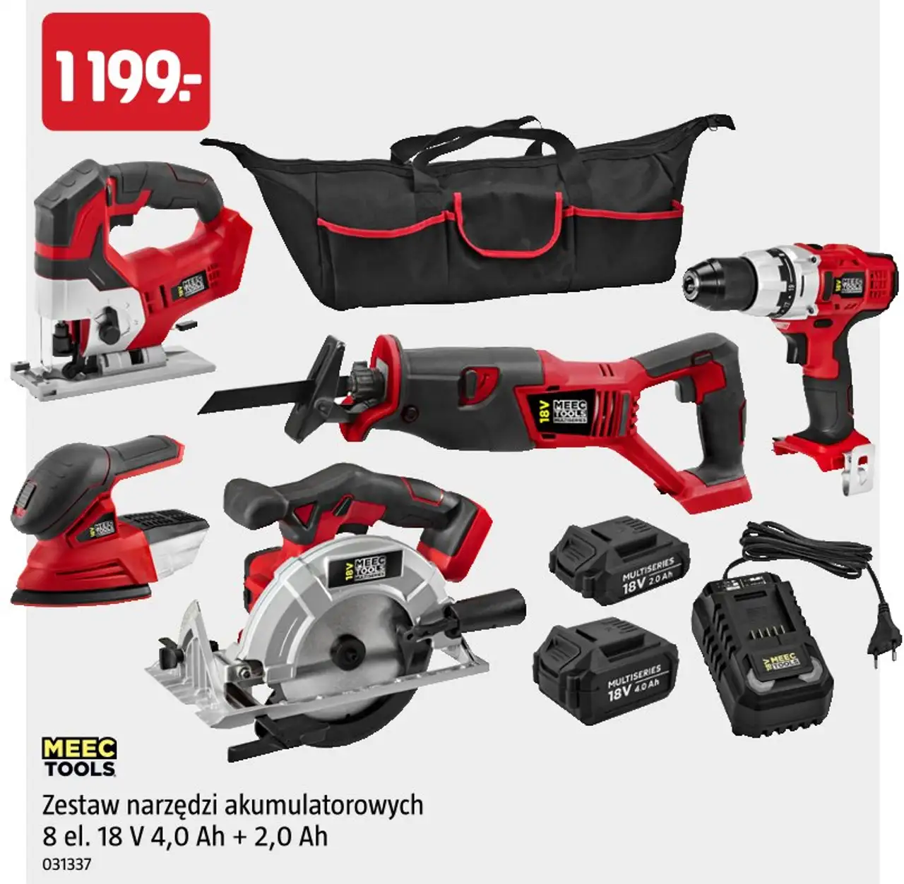 Zestaw narzędzi akumulatorowych 8 el. 18 V 4,0 Ah + 2,0 Ah MEEC TOOLS