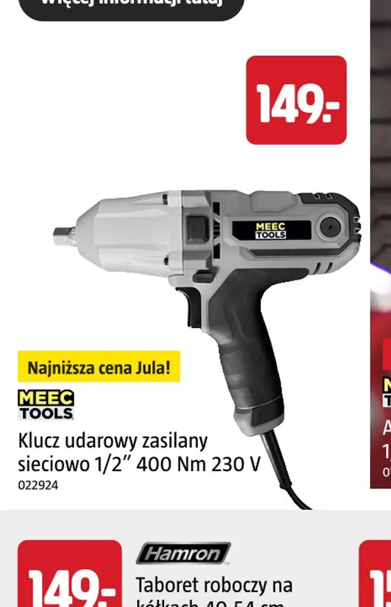 Klucz udarowy zasilany sieciowo 1/2'' 400 Nm 230 V Meec Tools