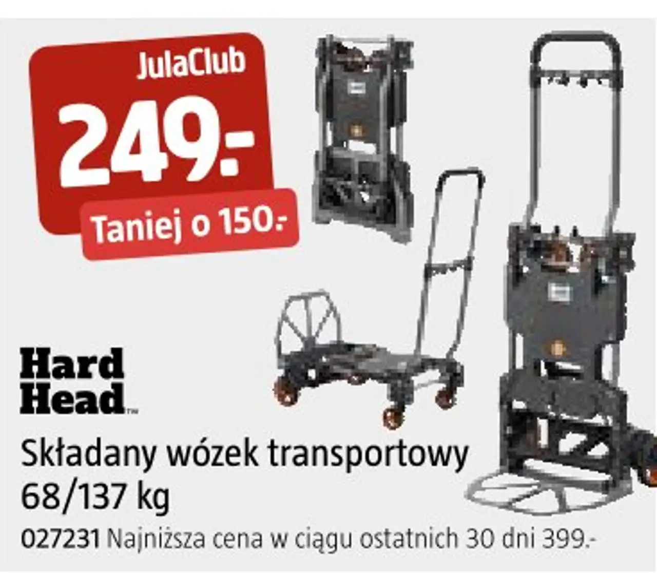 Składany wózek transportowy Hard Head 68/137 kg