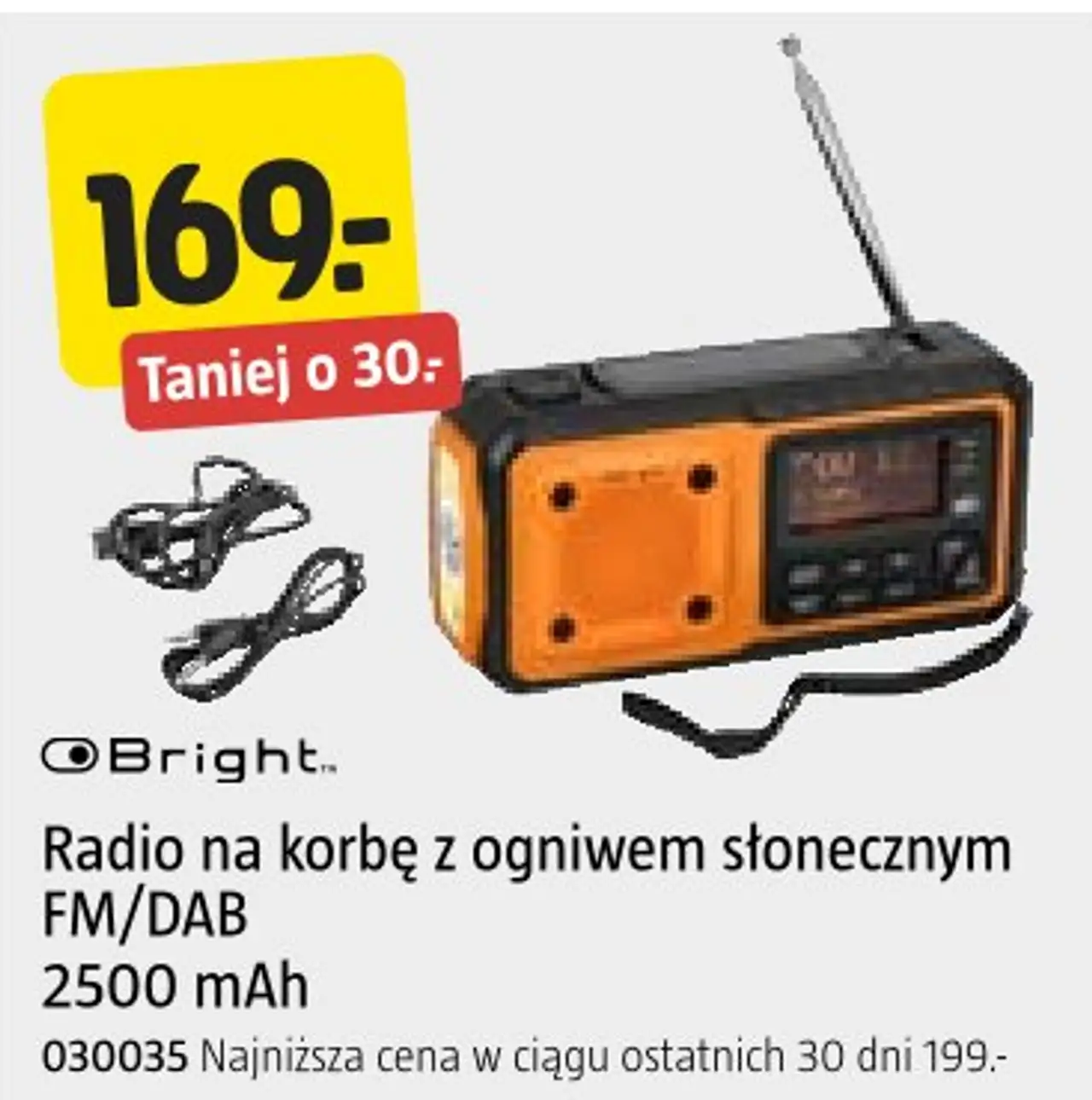 Radio na korbę z ogniwem słonecznym FM/DAB 2500 mAh Bright