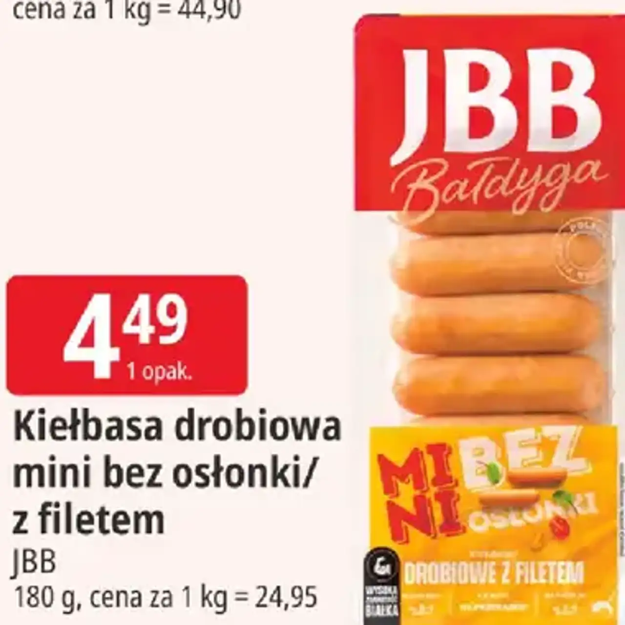Kiełbasa drobiowa mini bez osłonki/ z filetem JBB Bałdyga