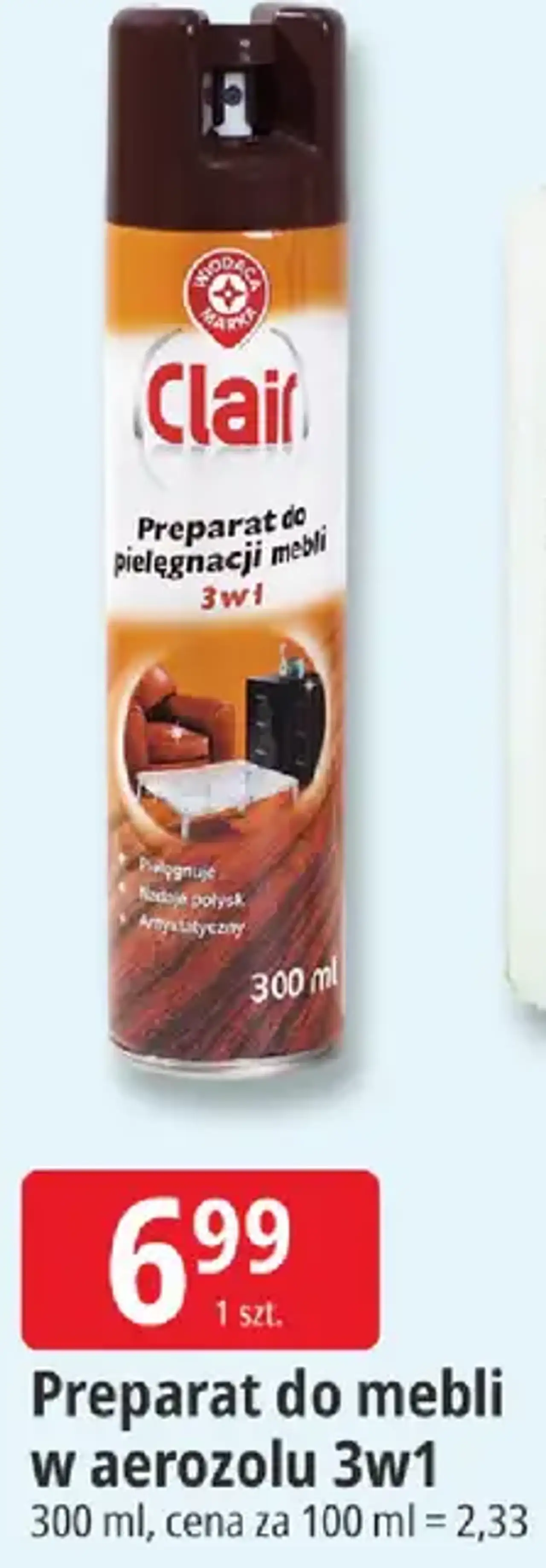 Preparat do mebli w aerozolu Clair 3w1