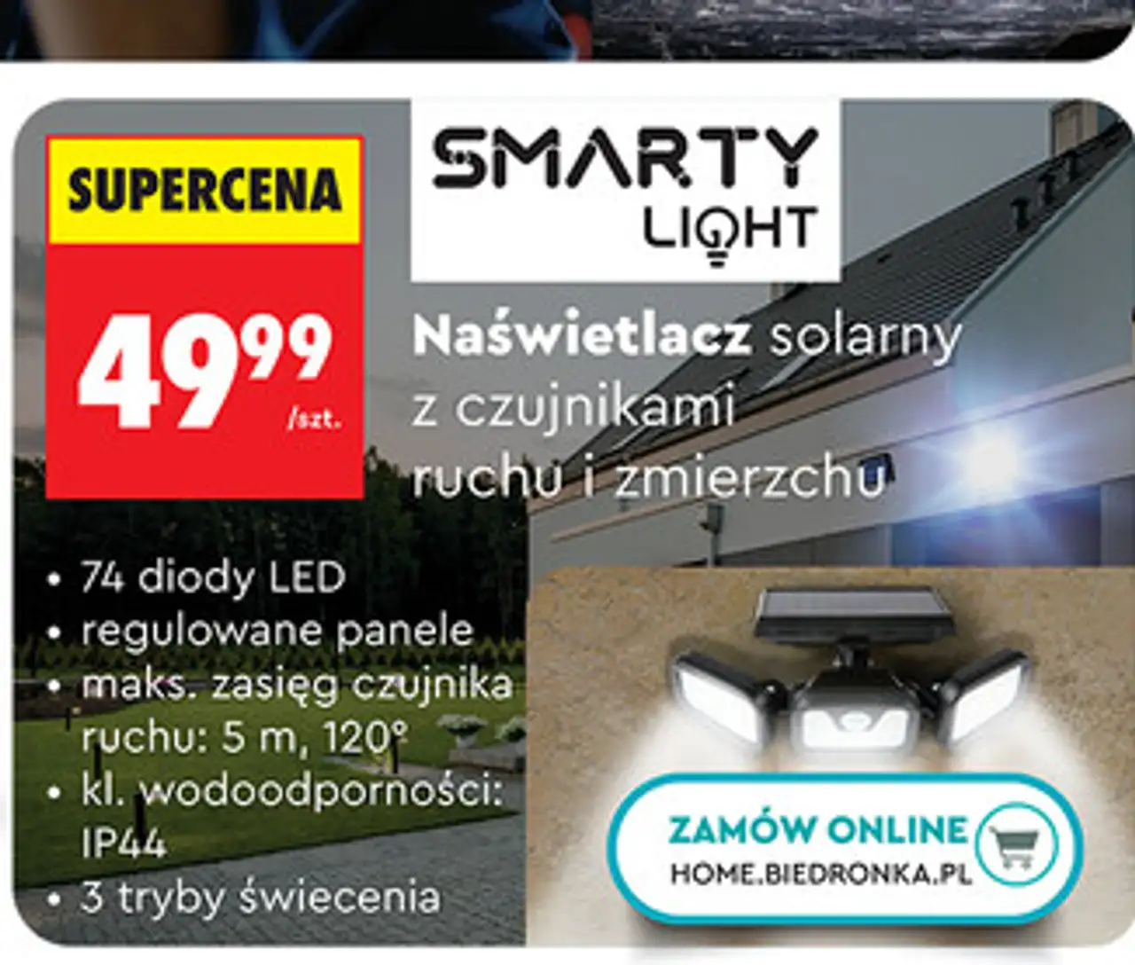 Naświetlacz solarny z czujnikami ruchu i zmierzchu Smarty Light