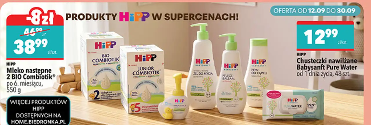 Produkty dla dzieci HiPP (Mleko następne, chusteczki nawilżane, kosmetyki)