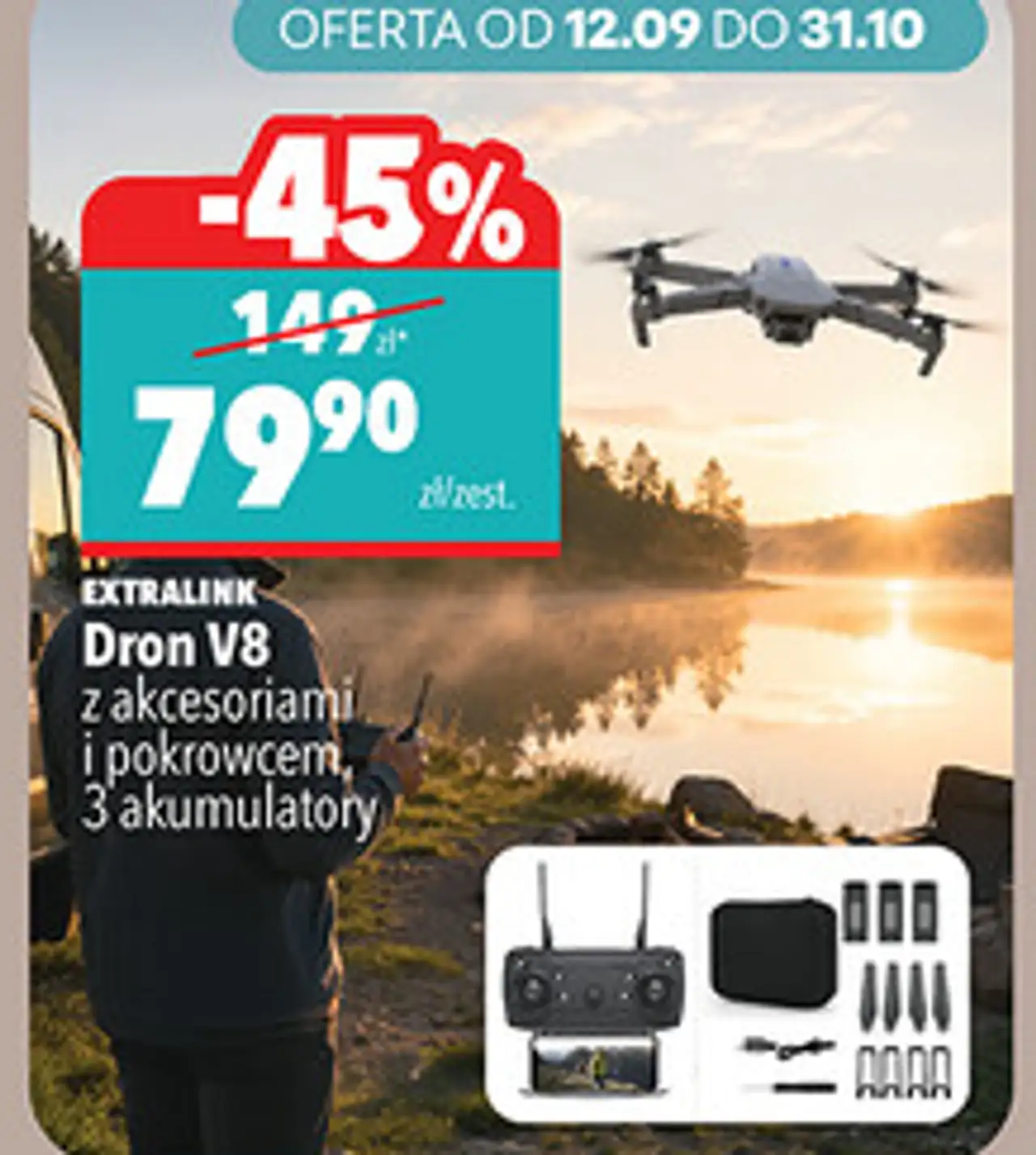 Dron Extralink V8 z akcesoriami i pokrowcem