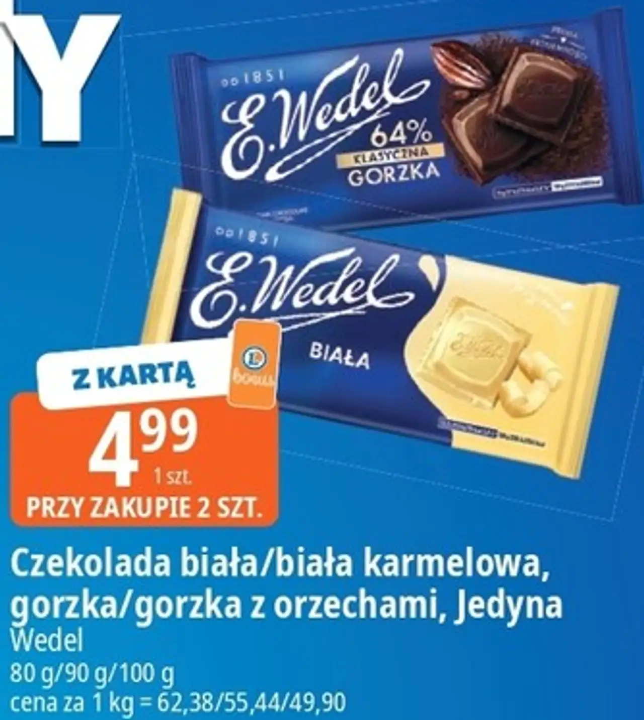 Czekolada biała/biała karmelowa, gorzka/gorzka z orzechami, Jedyna Wedel