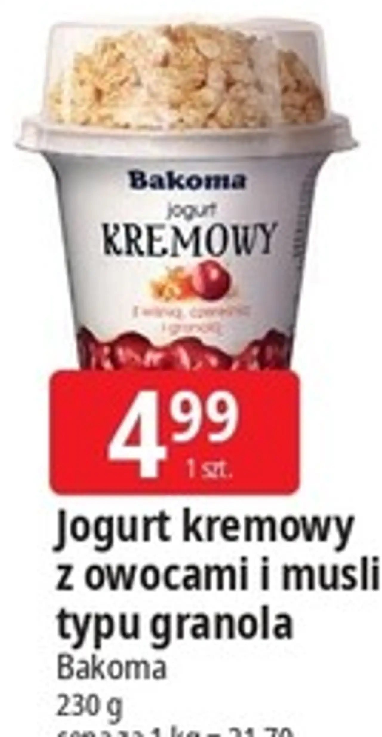 Jogurt kremowy z owocami i musli typu granola Bakoma