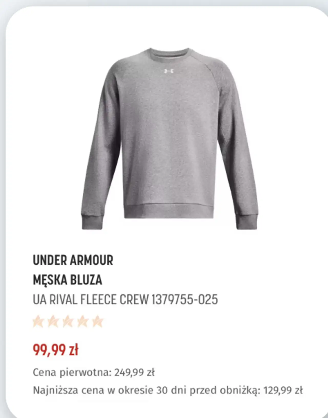 Męska bluza Under Armour UA Rival Fleece Crew 1379755-025