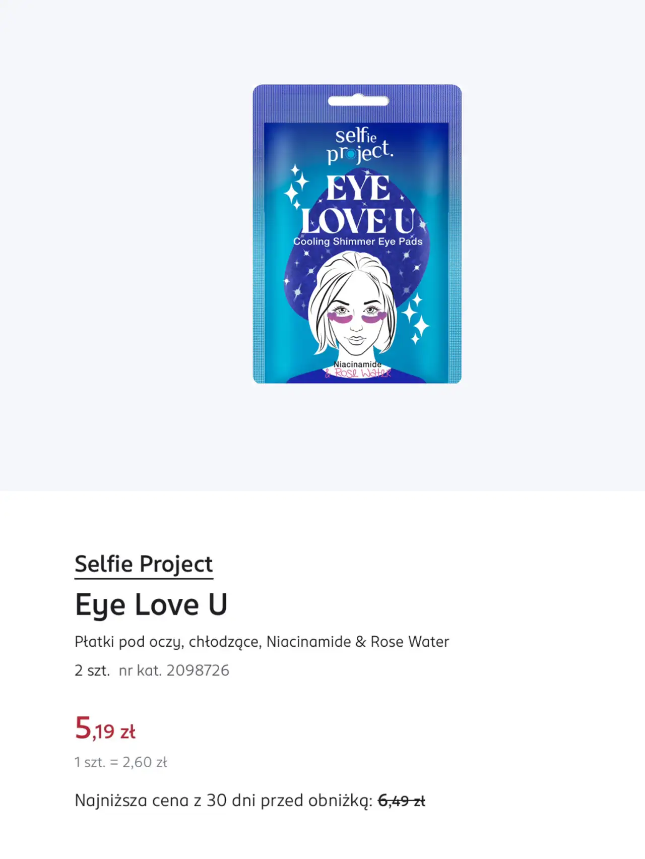 Selfie Project Eye Love U Płatki pod oczy, chłodzące, Niacinamide & Rose Water