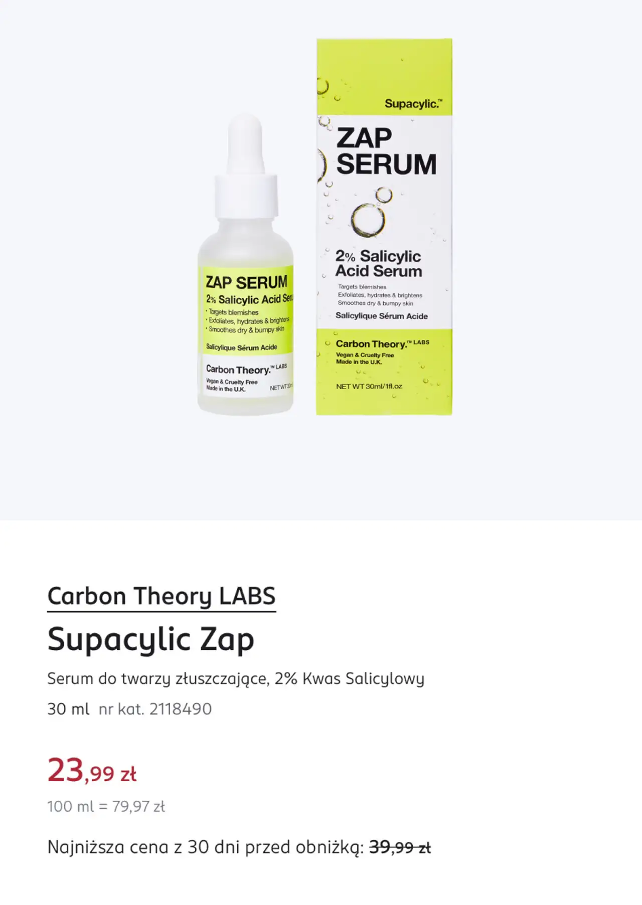 Carbon Theory LABS Supacylic Zap Serum do twarzy złuszczające, 2% Kwas Salicylowy