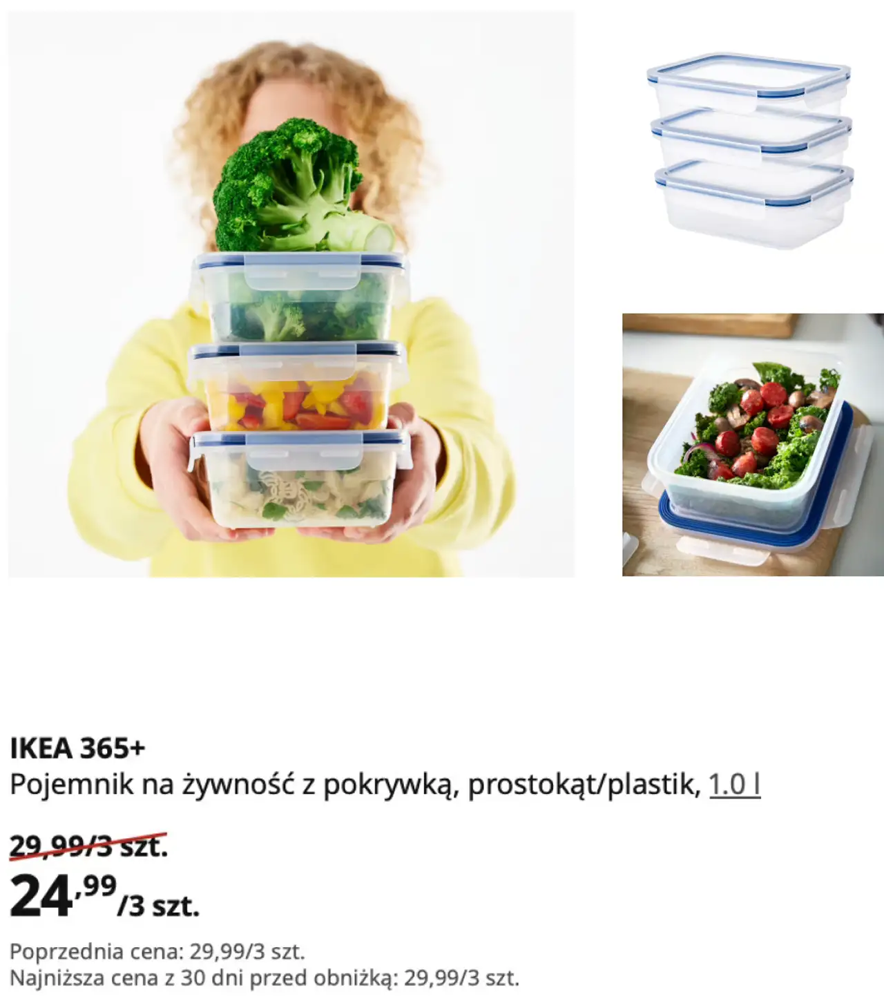 IKEA 365+ Pojemnik na żywność z pokrywką, prostokąt/plastik, 1.0 l
