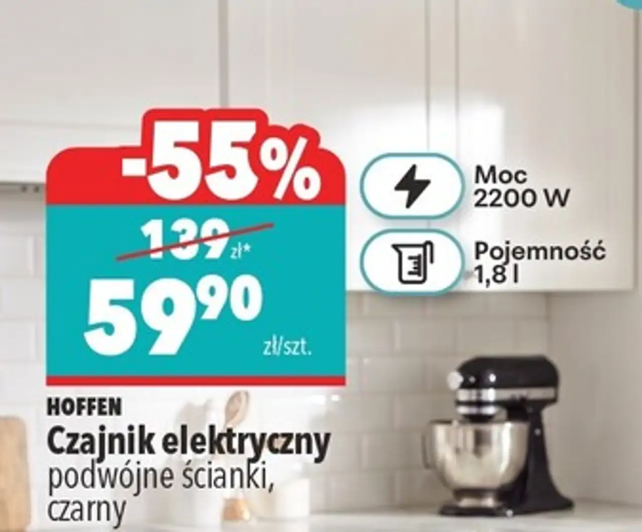 Czajnik elektryczny podwójne ścianki, czarny Hoffen
